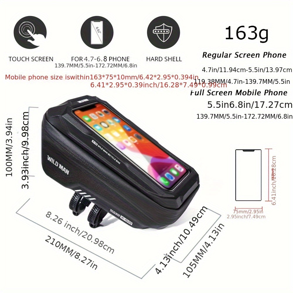 WILD for Man Bike Bag Front Handlebar Bag 6.8inch Mobile Phone Case Bicycle Top Tube Bag Cycling Accessories